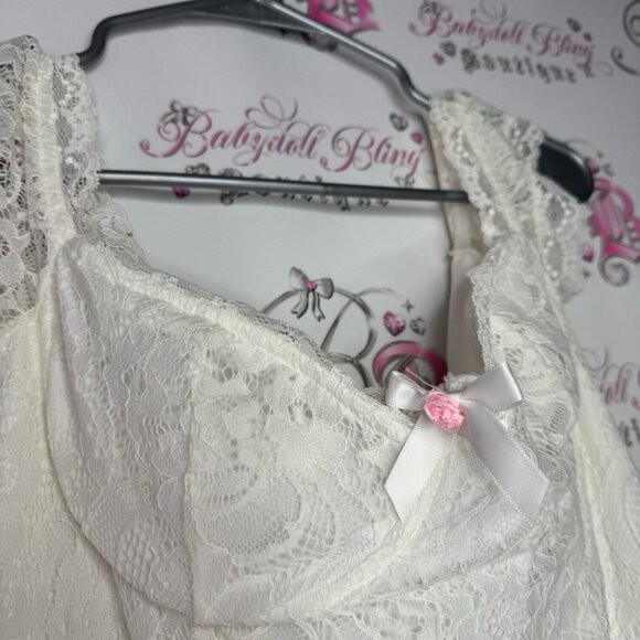 Sugar thrillz dolls kill milk maid dress lace white ribbon π bow rose bud - Picture 6 of 10